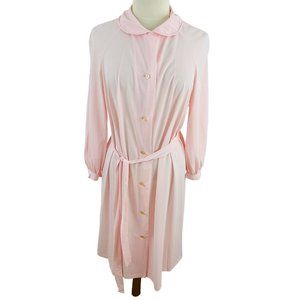Vintage Vasserette Hollywood Women's L Pink Nylon Robe Belted Button Front